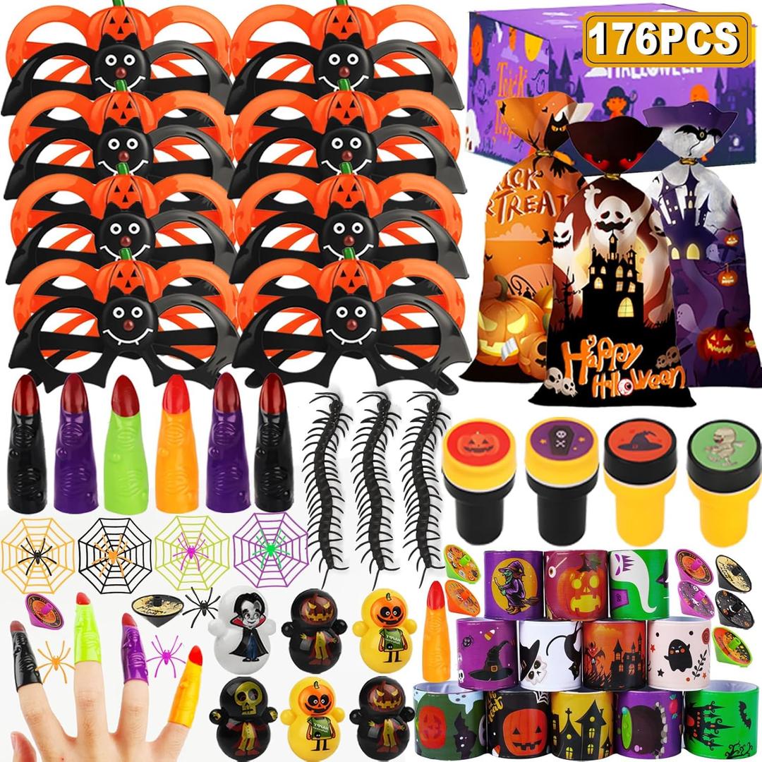 176PCS Halloween Party Favors for Kids, Halloween Goodie Bag Fillers, Bulk Party Favors for School, Non Candy Treats, Kids' Prizes, Trick or Treat