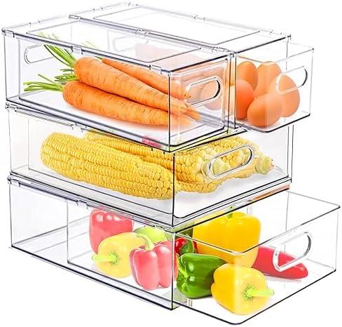 4 Pack Clear Storage Drawer Set, Stackable Fridge Drawer Organizer Fruit Vegetable Storage Containers for Kitchen Pantry Organization,BPA-Free 4 Pack Clear Storage Drawer Set, Stackable Fridge Drawer Organizer Fruit Vegetable Storage Containers for Kitchen Pantry Organization,BPA-Free