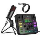Podcast Equipment Bundle, Audio Mixer with Dynamic Microphone for PC, Gaming Equipment Set for Podcast Recording, Changer Voice/Denoise/Reverb/Bluetooth,Live Streaming, Video Vocals（Phone/PS5)