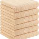 Homaxy 100% Cotton Terry Kitchen Towels(Apricot, 13 x 28 inches), Checkered Designed, Soft and Super Absorbent Dish Towels, 6 Pack