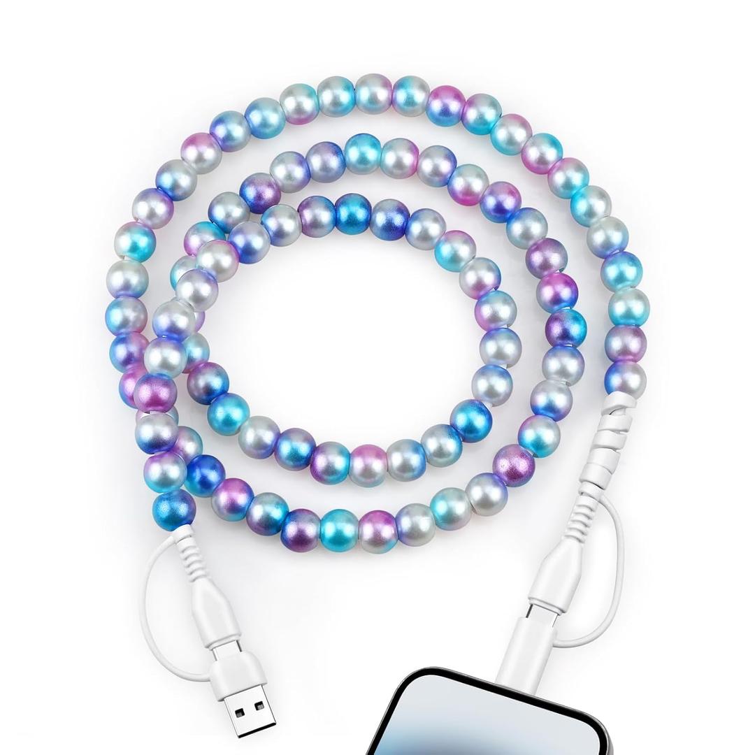 for iPhone Charger Cord Beaded Charging Cord 4 in 1 Charging Cable 3.3FT [MFi Certified] USB C Cable Beaded Phone Fast Charger for Girls Women for iPhone 17/16/15/14/, for iPad 10th for Most Devices