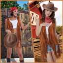 PARTTELY Western Outfits for Women Cowgirl Tassel Sleeveless Vest Cowboy Hat and Paisley Bandana (Brown)