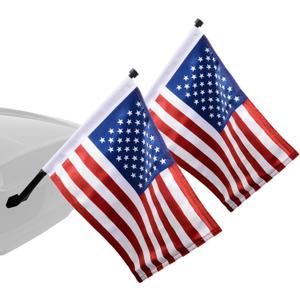 FOVPLUE 15" x 11" American Flag Kit,Clamp On Motorcycle Flag Pole Mount for Harley Touring Hard Saddlebags,Tour Luggage Pack,Luggage Carrier,car/truck roll-down window, 2-Pack