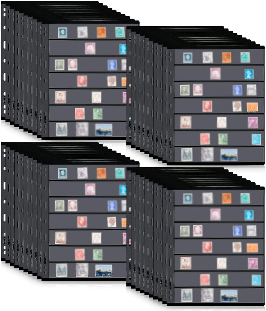 40 Sheets Stamp Pages Collector Stamp Album Page Stamp Pages for Stamp Album Binder with Standard 9 Hole Binder Sleeves for Stamp Collectors(7 Sheets Style)