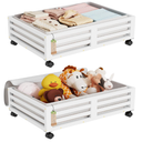 Wisuce Bamboo Under Bed Storage Containers Underbed Organizer with Wheels with Large Dust Bag,Sturdy Wood Rolling Under the Bed Shoe Storage Organizer Drawer 2 Packs (White, Small)