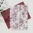 UNIQOOO 50 Pack Pre-Folded Burgundy Floral Vellum Jackets for 5x7 Invitations, Deep Wine Grace Bloom 115GSM Transparent Vellum Jacket for Vintage Themed Wedding & Events