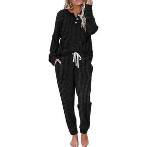 WIHOLL Two Piece Outfits for Women Lounge Sets Button Down Sweatshirt Sweatpants Sweatsuits Set with Pockets, Large