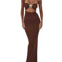 GORGLITTER Women's Strapless Tube Dress Starfish Slit Backless Cut Out Bodycon Maxi Long Cocktail Dress Brown Medium