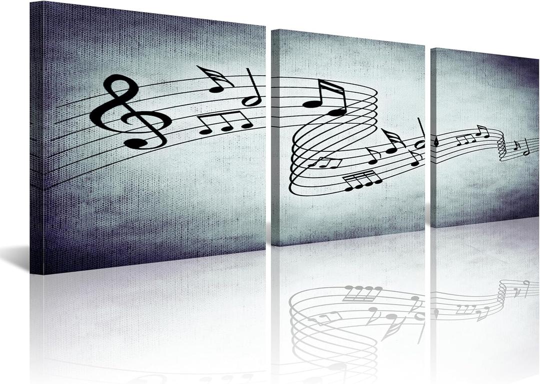 NAN Wind Modern Music Posters Beating Stretched and Framed Music Notes Decor Paintings on Canvas Wall Art Ready to Hang for Living Room Bedroom Home Decorations 3Pcs (12X12 Inch)