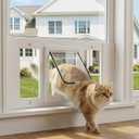 Aluminum Cat Door for Window, Adjustable Full-Size Window Pet Door 27.5-32 Inch, No-Tool Installation, Controllable Flap with 4 Locking Modes, Weatherproof & Secure Insert for Cats