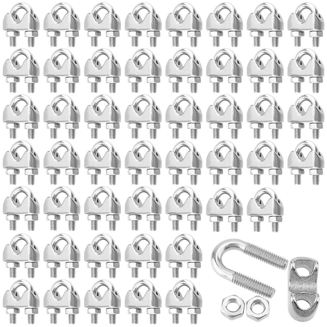 50 PCS 3/16 Inch Wire Rope Clamp, M4 Stainless Steel Cable Clamps, U Bolt Saddle Fastener, Wire Rope Cable Clip Clamps
