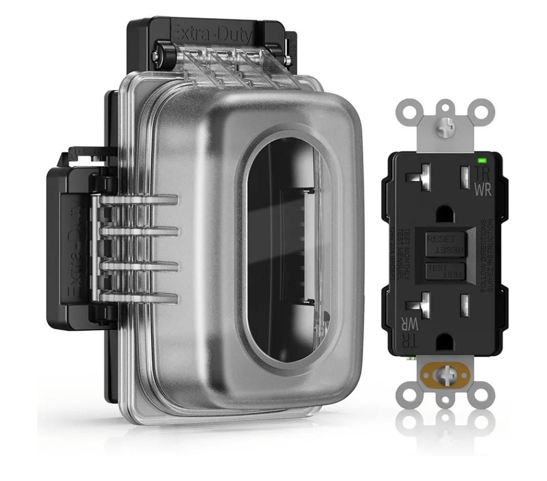 ELEGRP Outdoor GFCI Outlet with Extra-Duty in Use Cover, 20 Amp TRWR Self-Test GFI Receptacle, 1 Gang Weather Resistant in-Use Cover, Lockable, Horizontal/Vertical Mount, UL Listed, 1 Pack, Black