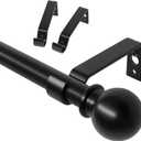 Black Curtain Rods for Windows 28 to 60 inch, Adjustable Curtain Rod Set with Brackets Easy Install, Decorative Slender 5/8 Diameter Drapery Rod, Heavy Duty Drape Pole for Living Room, Bedroom