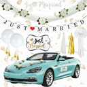 Sosation 9 Pcs Just Married Car Decorations Wedding Car Decorations Just Married Magnets Banner Decals Flower Pearl Bud Ribbon Balloon for Honeymoon Wedding Reception Ceremony Party Decor Photo Prop