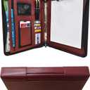 Faux Leather 3 Ring Portfolio Binder With Handle, Business Padfolio for Men & Women, Zippered Document Organizer for Home & Office Use, Including Clipboard, Notepad and Sheet Protectors (Brown)