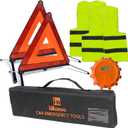Warning Safety Triangle Kit, Emergency Roadside Warning Reflective Triangle 2 Packs with 1 LED Road Flare Light, Foldable with Storage Case for Roadside Breakdowns Emergencies