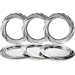 ZENFUN 6 Pack Silver Charger Plates - Stainless Steel Dinner Chargers with Spiral Design for Decorative Table Setting, Weddings, Parties & Outdoor Receptions