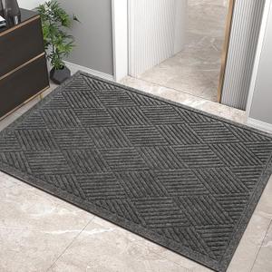 HIYARD Sturdy Front Door Mat, Absorbent Muddy Dirt Resist Welcome Door Mats Outdoor Indoor, Stain and Fade Resistant, Non-Slip Rubber Backing Low Profile Doormat for Entryway, 3624, Grey
