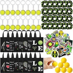 146 Pcs Tennis Gifts for Teen Girls Bulk Tennis Party Favors 24 Goodie Bags 24 Keychains 50 Stickers 24 Hair Ties 24 Sports Stress Ball for 24 Players Team Stuff