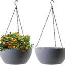 WSMKSZ 13 inch Large Hanging Planters Plant Pots for Outdoor Indoor Plants with Drainage Holes and Chain, 2 Pack Round Hanging Flower Pots for Garden Home Porch Decor, Speckled Grey