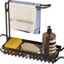 Sponge Holder for Kitchen Sink Caddy, Stainless Steel Telescopic Sink Storage Rack Holder, Expandable (16.7"-21.5") Kitchen Sink Organizer Drying Rack with Soap Dishcloth Towel Holder (Black)