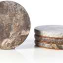 Natural Marble Coasters Set of 4, Round Travertine Coasters 4 Inch, Modern Gray Stone Coaster, Vintage Drink Coaster for Home Decor, Coffee Table, Office