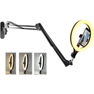 11'' Ring Light Wall Mount Phone Holder, Cell Phone Selfie Light with Wall Rotating Arm Compatible with iPhone 16 15 14 13 12 11 Xr Xs X pro max and Samsung Smartphones