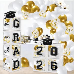Graduation Decorations 2026 Graduation Party Decorations Set of 4 Boxes with 129pcs Balloons Arch Garland Kit Party Supplies for Any Grades White