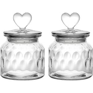 WHJY Set of 2 Airtight Glass Jars Decorative Jars, 22oz Jar of Hearts Cute Cookie Jar Decorative Jars with Lids Candy Jars for Candy Buffet Heart Shaped Lid (Drops Textured)