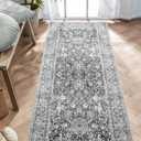 Grey 3x7 Ft Washable Hallway Runner - Non-Slip, Boho Vintage Design with Rubber Backing - Soft, Distressed for Kitchen, Bedroom