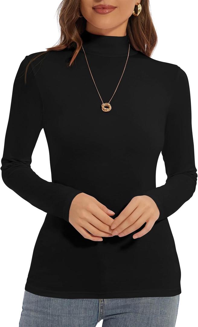 Mock Turtle Neck Long Sleeve Pullover High Neck Undershirt Slim Fit Basic Casual Tee Tops (X-Large, Black)