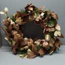 BINFEN 24" Winter Wreaths for Front Door, Gold-Brown Leaves Balls Pears Magnolia Flowers Christmas Wreath, Door Reef for Windows Fireplaces Walls, Front Porch Indoor and Outdoor Decor