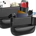 2026 Upgraded 2 PC (L+R) Premium Leather Car Seat Gap Filler Organizer with Cup Holder & Storage Slot/Bag Fits Front Seat, Holds Phone, Glasses, Cards,Keys,Car/SUV/Truck Christmas Gifts
