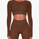 Buttergene Women Workout Sets 2 Pieces Long Sleeve Yoga Outfits Gym Clothes Seamless Ribbed Crop Top High Waist Leggings, M