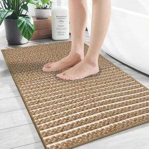 Braided Bath Mat,Boho Small Bathroom Rugs Non Slip Washable Super Absorbent Quick Dry Farmhouse Bathroom,Bedroom Decor,17"x24"Brown