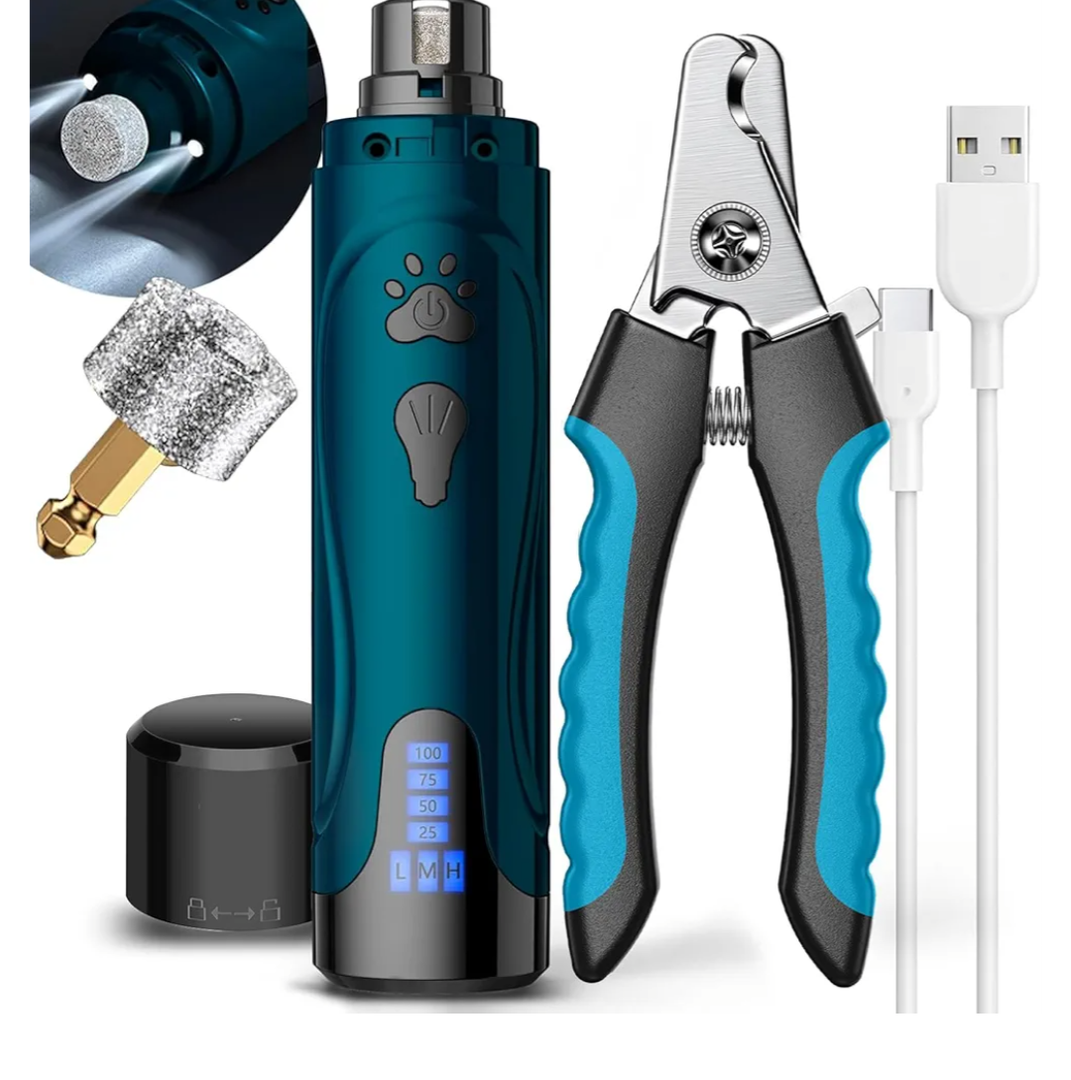Dog Nail Trimmers and Dog Nail Clippers Kit, Whisper Quiet Electric Grinder with Light, Rechargeable, for Small, Medium, Large Dogs, Cats Toenail & Claw Grooming, 3 Speeds