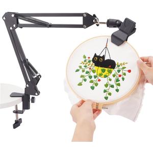 OLYCRAFT Black Embroidery Table Stand Kit 8mm Hole Hand Embroidery Lap Folding Cross Stitch Stand Clamp Hand Embroidery Hoop Holder 360 Rotated Embroidery Holder