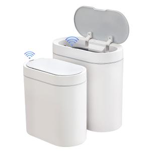 ELPHECO 2 Pack Bathroom Motion Sensor Trash can 2.5 Gallon + 2 Gallon Automatic Garbage Can Bathroom Decor, Slim Plastic Smart Trash Bin with Lid, Garbage can for Kitchen, Office, White, 2 Pack