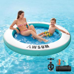 AWSUM Inflatable Water Hammock, Round Floating Ring with Mesh Circle Floating Hammock for Adults, Small Heavy Duty Pool Floats for Oceans Lake River Beach 6 FT 500 lbs