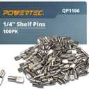 POWERTEC QP1106 1/4 Inch Shelf Pegs 100 pcs, Spoon Shaped Shelf Pins Support Pegs for Shelves, Kitchen Cabinet Shelf, Bookshelf, Closet and Furniture, Nickel Plated Shelf Holders Pegs