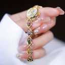 Gold Dainty Colorful Crystal Bracelet Watch for Women Waterproof Quartz Wristwatch Vintage Small Oval Dial Dress Watches