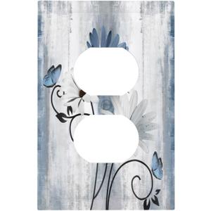 Rustic Farm Blue Daisy Floral Flowers Butterfly Outlet Covers 1 Gang Duplex Light Switch Cover Decorative Switch Plates Electrical Receptacle Faceplate Wall Plate for Farmhouse Bedroom Decor