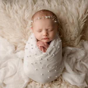 Newborn Photography Prop Wrap Infant Boy Girl Soft Fur Quilt Photographic Mat Pearl Headband Blanket Photo Prop