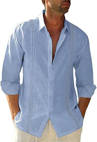 JEKAOYI Button Down Linen Shirts for Men Casual Long Sleeve Regular Fit Cotton Beach Shirts with Pocket M