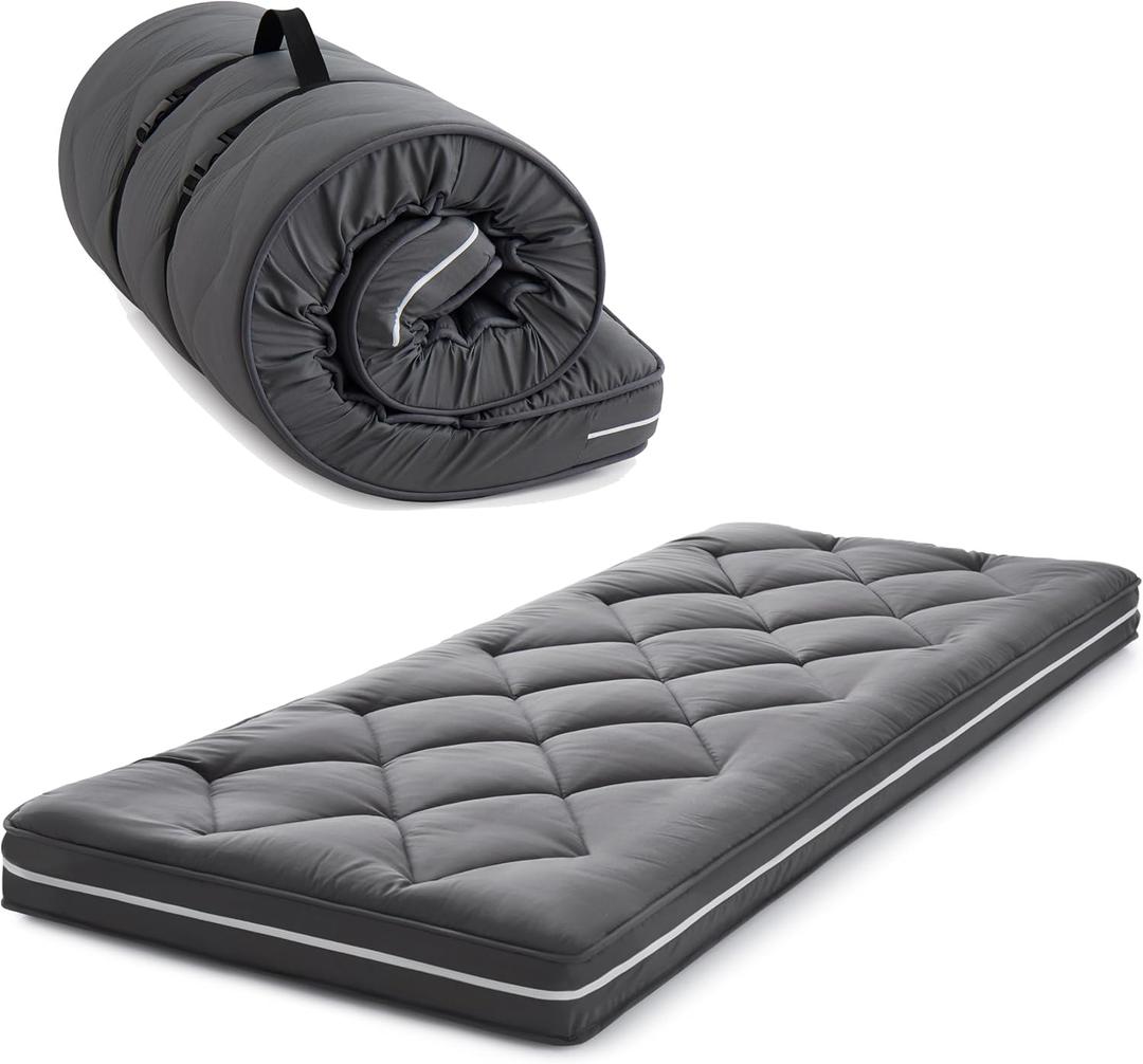 Jamdok 4Inch Twin Floor Mattress,3-Layer Structure Cot Mattress Topper,Gel Memory Foam,Removable Thickened Cover,Portable Roll Up Sleep Pad(75X38X4)