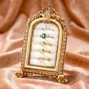 Liliaafar Vintage Ring Holder Frame Style Gold Ring Wedding Display Suede Jewelry Box Stand Frame Earring Tray Anniversary Engagement Baroque Organizer Photograph Prop for Women Birthday Christmas