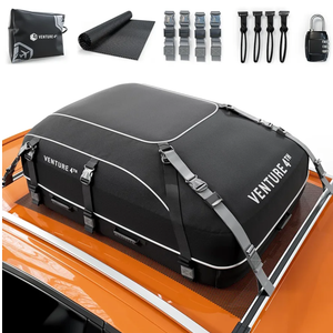 VENTURE 4TH Rooftop Cargo Carrier - 21 Cubic Feet Waterproof Car Roof Cargo Bag with Tie-Down & Compression Straps, Fits Most Vehicles with or Without Roof Racks, Sidebars & Crossbars