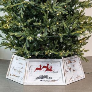 Wood Christmas Tree Collar, Wooden Hexagon Tree Base Cover, Handcrafted Natural Wooden Tree Ring, Vintage Weathered Tree Skirt for Xmas Decor, Rustic (Distressed White)