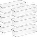 Ravinte 6 Pack Drawer Organizer - 3" X 9" Plastic Storage Bins, Acrylic Organizers with Non-Slip Pads Clear Desk Storage Tray for Makeup, Jewelries, Kitchen Utensils, Bathroom and Office