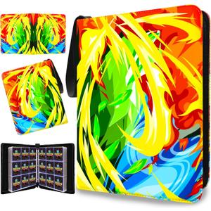 Trading Card Binder for TCG Cards, 9-Pocket Portable Card Collector Ablum Holder Book Fits 900 Cards with 50 Removable Sleeve, Waterproof Card Binder Display Storage Carrying Cases for TCG-Storm (4 Color-02-900)